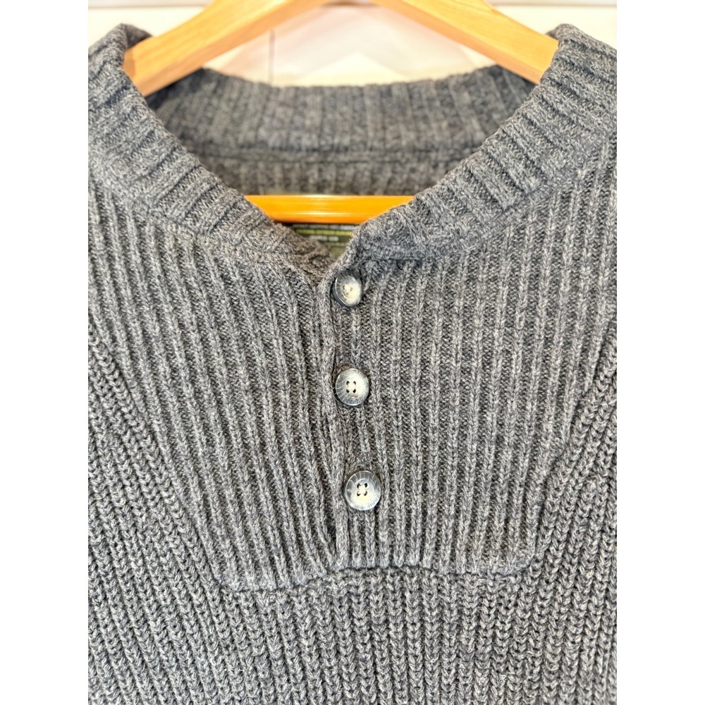 Eddie Bauer XL Gray Cotton Cable Knit Sweater Button 1/4 Button Pullover - Picture 3 of 7